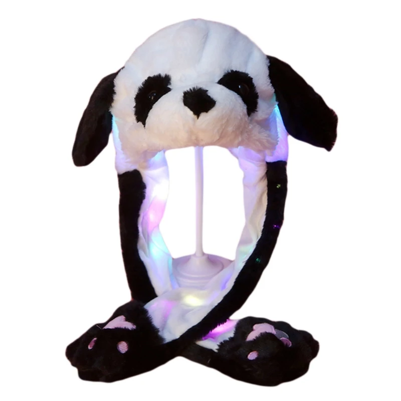 

Adult Kids Light Up Plush Animal Hat with Moving Ears Cartoon Rabbit Bunny Panda LED Glowing Earflap Cap Stuffed Toys M19 21