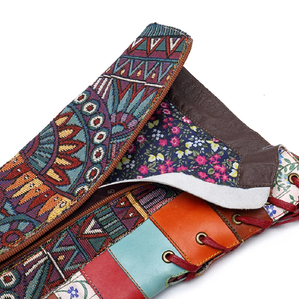 Женские ботинки до середины икры в богемном стиле ретро коллекция 2019 года зимняя