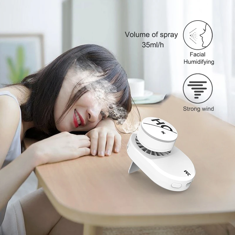 

EAS-Spraying Hanging Neck Fan Humidifier Portable USB Rechargeable Cooling Fan Hands Free Mini Fan Clip Waist Air Cooler
