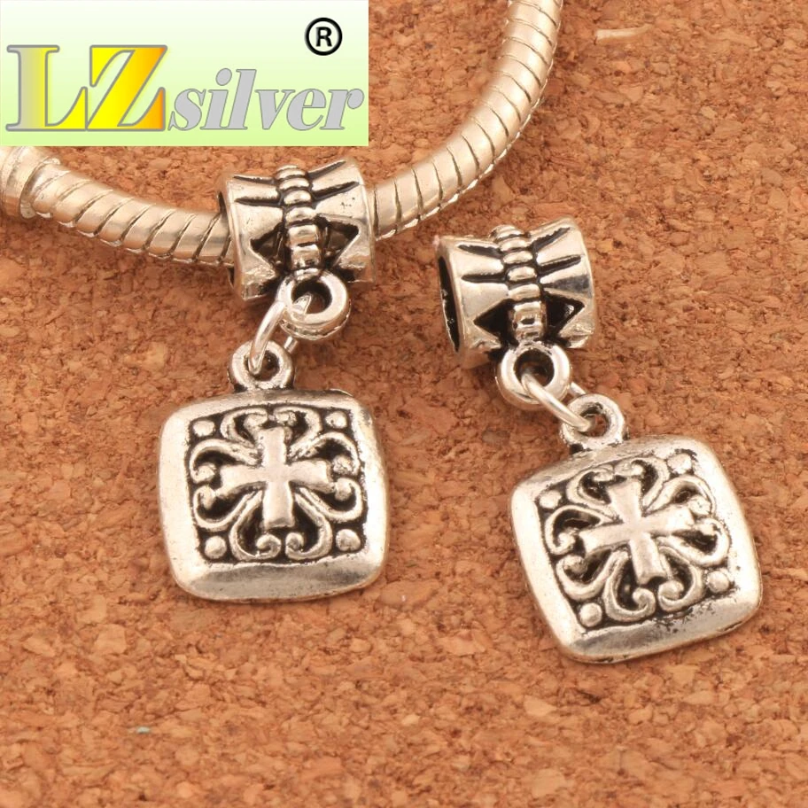 Heart Flower Cross Square Keepsake Big Hole Beads 11.9x25.9mm 100PCS Zinc Alloy Fit European Bracelets B393