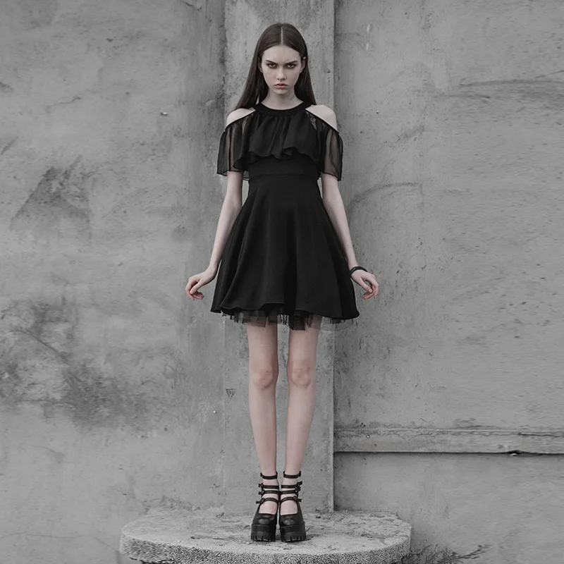 Женское шифоновое платье в стиле панк с открытыми плечами и рукавами форме листа