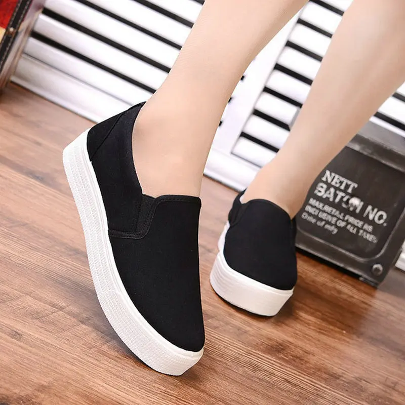 

Women Flats Shoes New Women low Canvas Shoes Solid Color wedges platform Shoes Women Casual Shoes Flats White Black