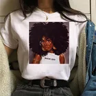 Женская футболка с принтом меланина, черная футболка с африканскими вьющимися волосами для девушек, женская футболка, топ, футболка, женская одежда в стиле Харадзюку