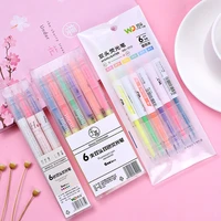 6pcsset double head fluorescent pastel highlighter markers drawing midliner pen student school office supplies cute stationery