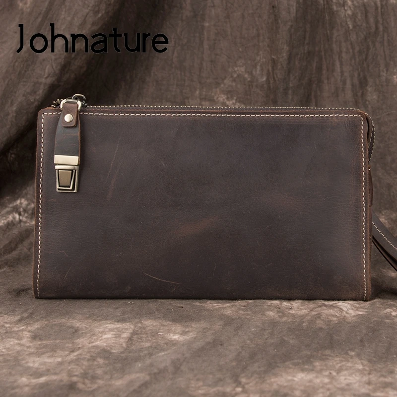 

Johnature Ретро Crazy Horse кожа Для мужчин клатч 2021 Новый Досуг Бизнес мобильный телефон BagFirst Слои коровья кожа мужской Сумки