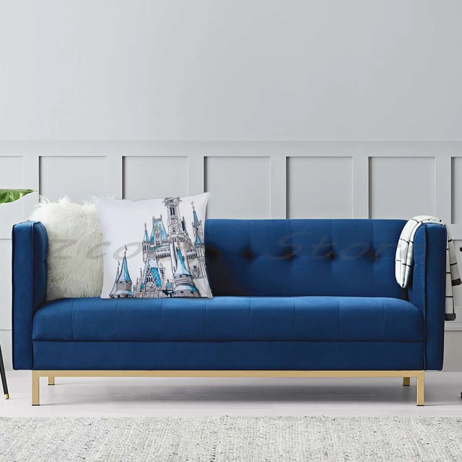 Чехол-наволочка из льняной плюшевой ткани с акварельным принтом и волшебным