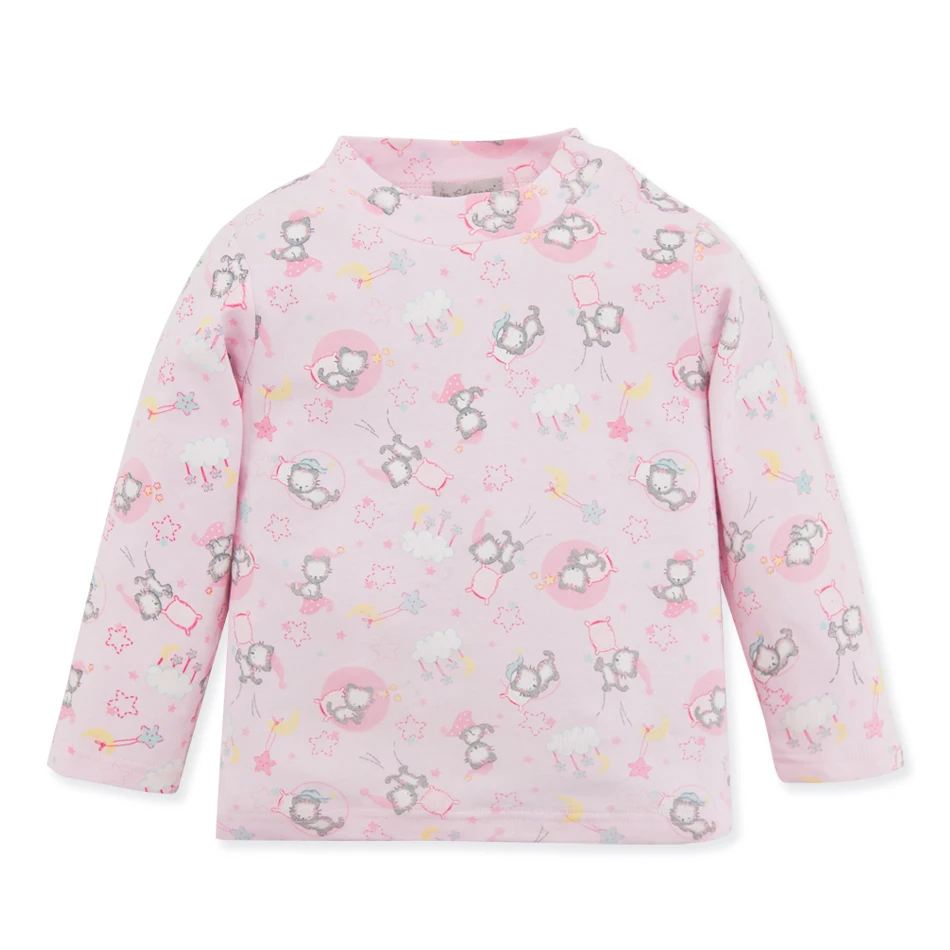 

KAVKAS New Style Children Girls Clothes 100% Cotton Cute Cat Design Long Sleeve Autumn Kids T-shirt Top