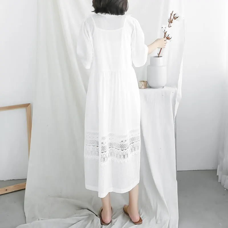 Женское кружевное платье XITAO корейское однотонное ажурное с V-образным вырезом и