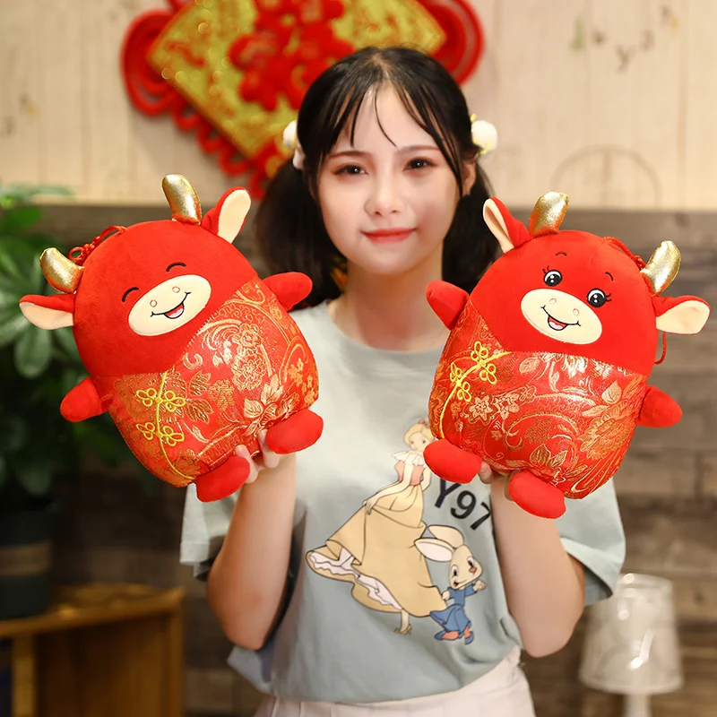 

2021 New Year Chinese Zodiac Ox Cattle Plush Toys Red Milk Cow Mascot Plush Doll Children Kids Gift