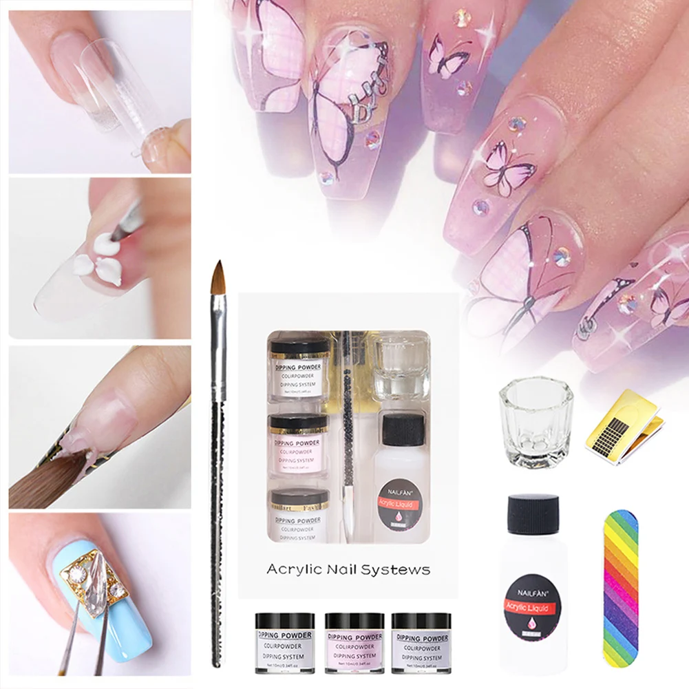 

Nail Acrylic Powder and Monomer Kit Manicure Set Includes Glass Cup Carving Pen Nail Art DIY Set for Girls Women