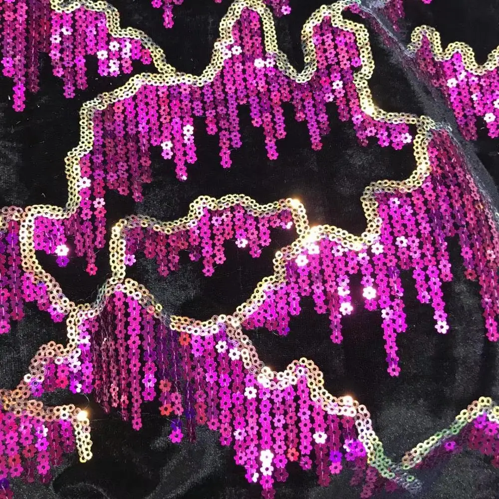 Wholesale African Lace Fabric 2020 High Quality Fuchsia French Sequins Embroidery Tulle Wedding 5Yards J10 | Дом и сад