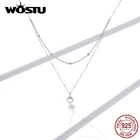 WOSTU серебряное простое ожерелье в форме сердца из стерлингового серебра 925 пробы двухслойная Подвеска 50 см длинная цепочка для женщин ювелирные изделия подарки CTN168