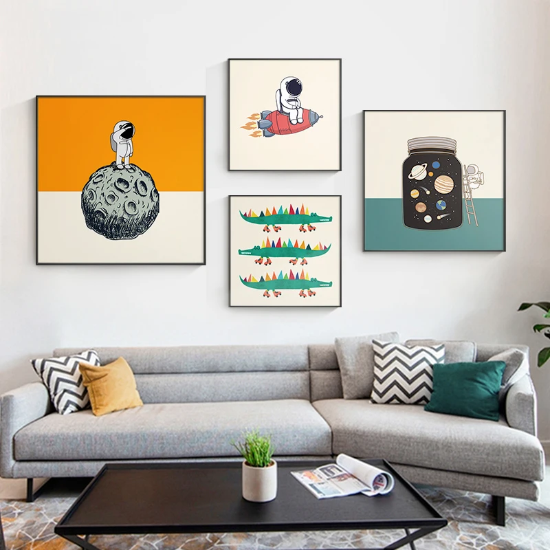 Air Dream Современная Минималистичная детская комната Космос забавное Искусство Холст Картина астронавты гостиная фон декорации стены