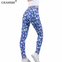 ckahsbi yoga pants fitness sports leggings sapphire green leaf printing pattern female running trousers high waist tight elastic