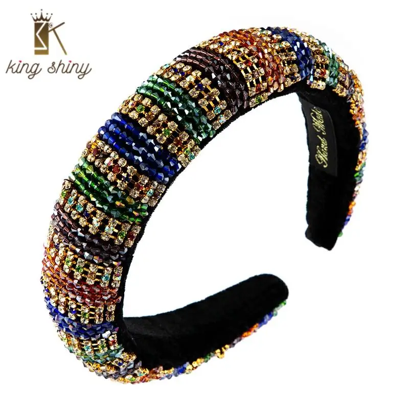 

Za Full Multi Color Crystal Thick Sponge Headband for Woman Luxury Colorful Rhinestone Paded Hair Hoop Bridal Wedding Headpieces