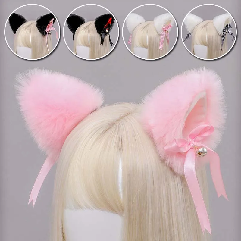 

1 Pair Japanese Lolita Anime Hair Clips Cute Furry Cat Ears Hairpin with Bowknot Bell Cosplay Costume Snap Barrette M19 21