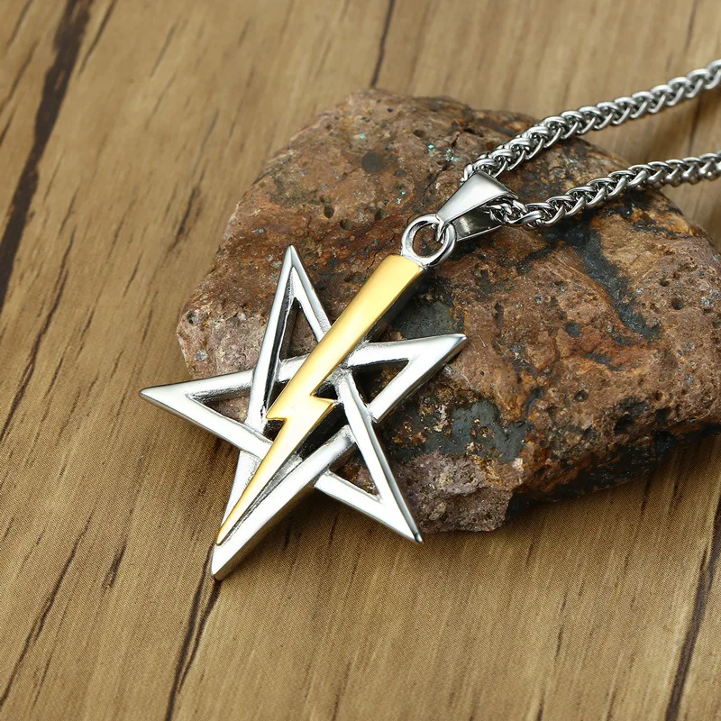 

FXM stainless steel necklace hot sell gold color top quality single women 46mm Lightning Pentagram gift women jewelry