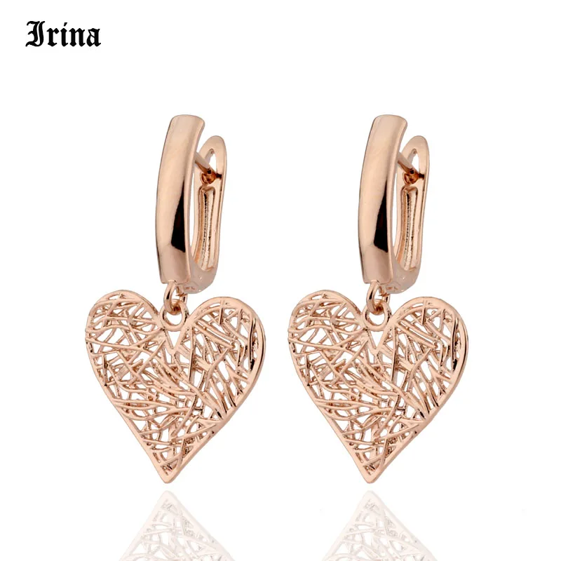 2022 New Earrings Rose Gold Color Dangle Earrings Stylish Hollow Out Heart Shaped French Hook Earring For Women Jewelry