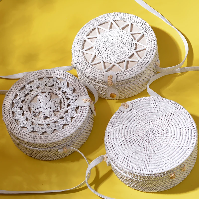 Женская соломенная сумка через плечо Realer круглая плетеная пляжная из ротанга в