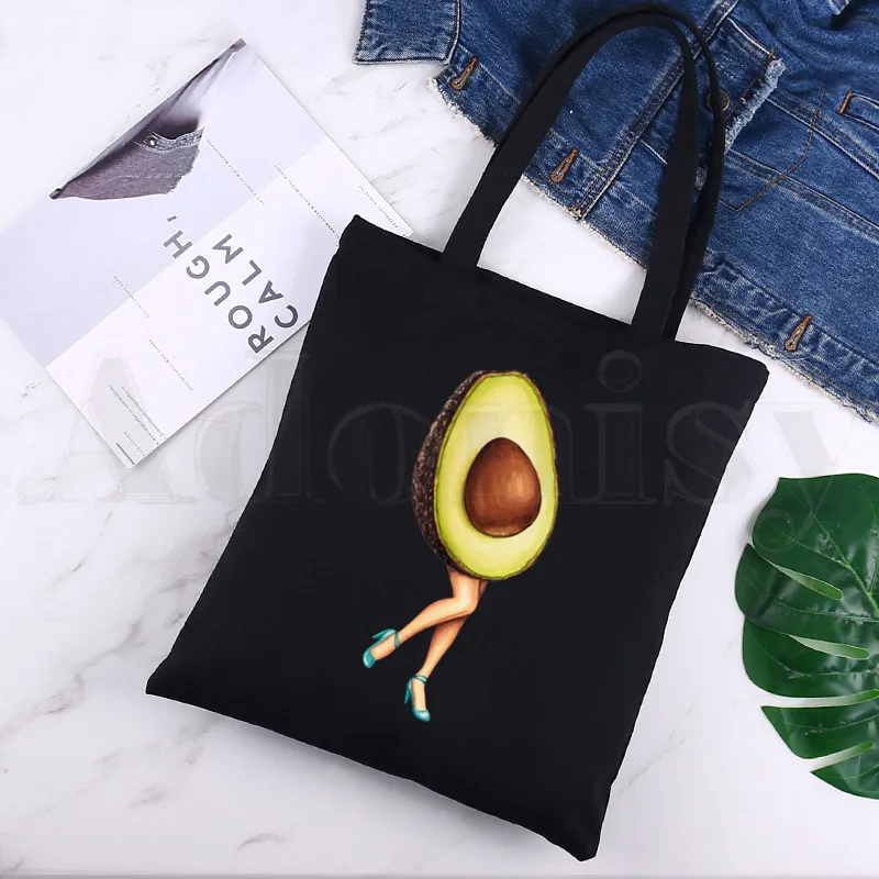 

Graphic Avocado Fruit Cute Harajuku Kawaii Cartoon Tote Black Bags Harajuku Casual Female Girl Tote Eco Shopper Shoulder Bags