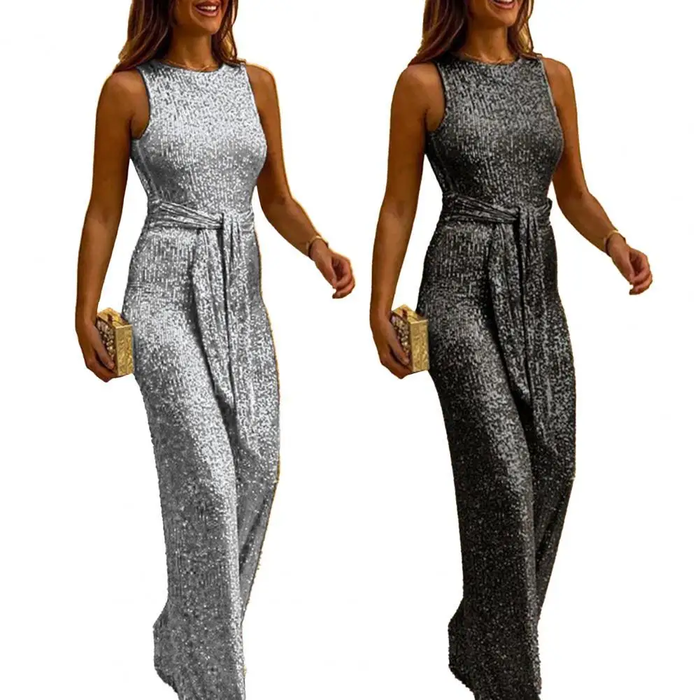 

Sleeveless Jumpsuit Breathable Polyester Flexible Sexy Glitter Women Romper Jumpsuit Women Playsuit for Home