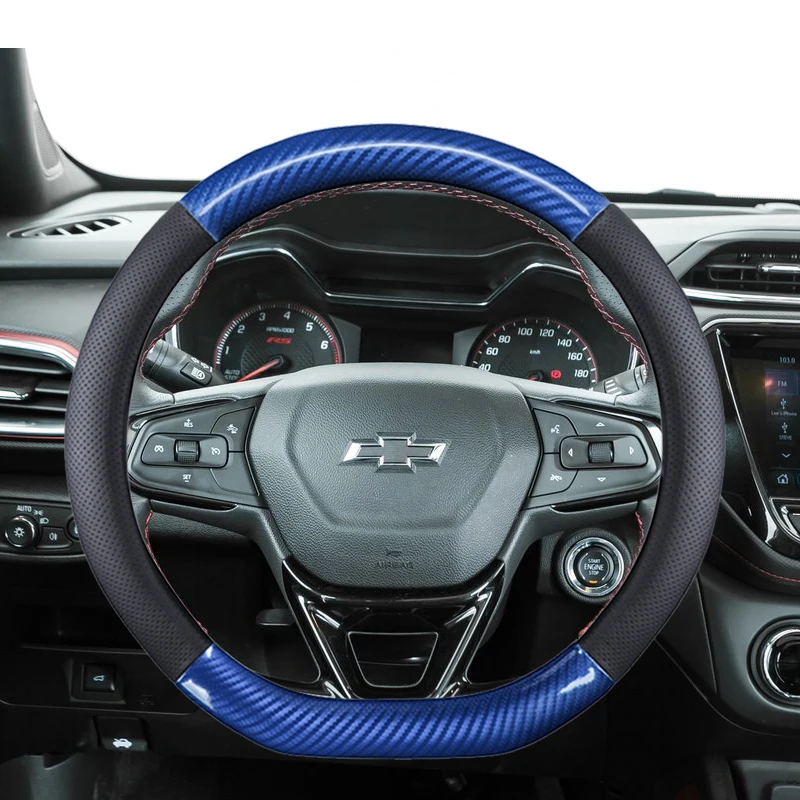 

38CM Genuine leather Car Steering Wheel Cover Anti-slip for Chevrolet CRVALIER TRAX CAMERO MALIBU High Quality Auto Accessories