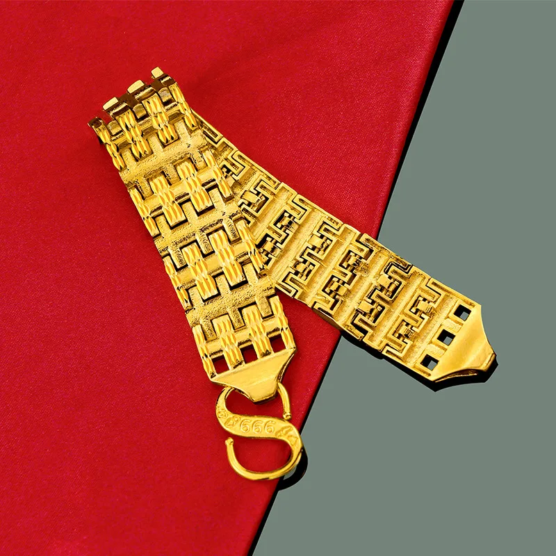

Luxury 24K Yellow Gold Bracelet For Women Vietnam Sand Gold Watch Chain S buckle Hand Chain Wedding Birthday Fine Jewelry Gift