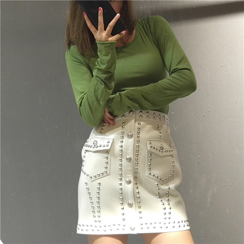 Женская юбка в европейском стиле натуральная 100% овечья кожа длина до колена из