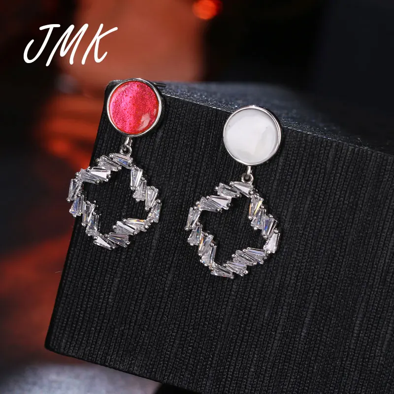 

Очаровательные Асимметричные круглые висячие серьги JMK с цирконом и серебряным жемчугом, высококачественные милые ювелирные изделия для женщин, подарок для свадебвечерние НКИ
