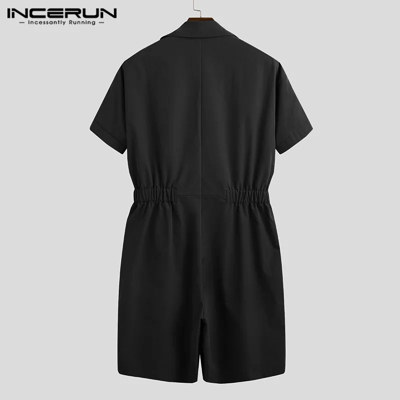 

INCERUN Fashion Men Cargo Overalls Solid Color Chic 2021 Streetwear Rompers Short Sleeve Multi Pockets Shorts Loose Men Jumpsuit