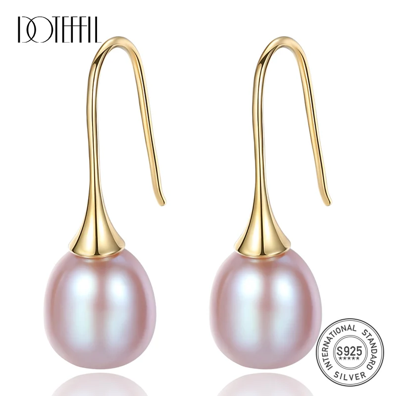 Женские серьги подвески из серебра 925 пробы с натуральным пресноводным