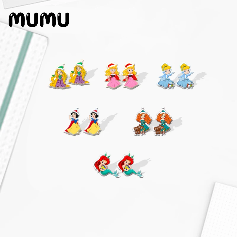 2021 новые рождественские серьги-гвоздики принцессы Золушка Ариэль эпоксидная