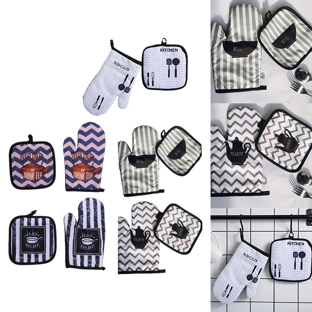 

2pc/set Oven Gloves Pot Holders Sets Microwave Baking BBQ Glove Cotton Cute Oven Mitts Potholders Kitchen Cooking Tools Mitten