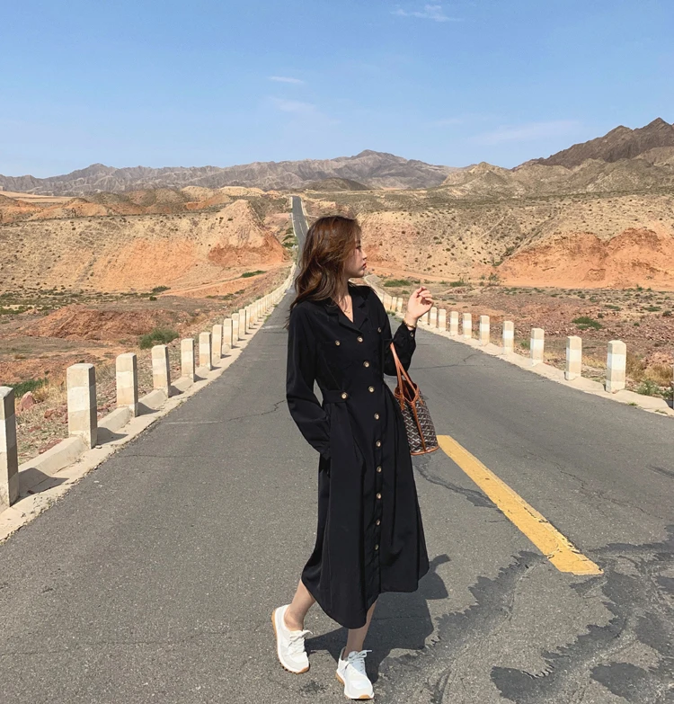 

Qeils Black Vintage Warm Elegant Stylish Sweet Retro Women Casual Chic Long Sleeve A-Line Fashion Temperament Lady Dresses