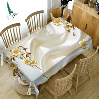 3d golden leavers round tablecloth flowers table cloth washable fabric rectangular table cover dining room home decoration white