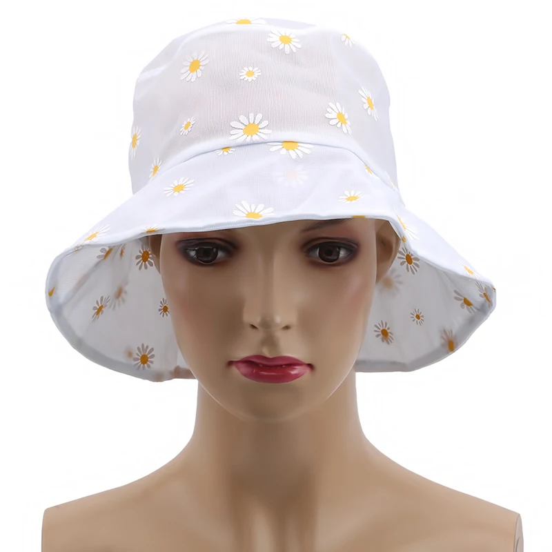 

2020 Daisies Embroidered Summer Bucket Hat Women Transparent Lace Flower Beach Hats High Top Snapback Fashion Daisy Sun Cap