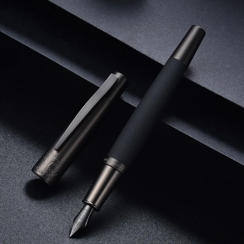 

High Quality Fountain Pens Metal Black Double Nib Feather Pens Luxury Bottle Ink Gift Set Office School Supplies Stationery