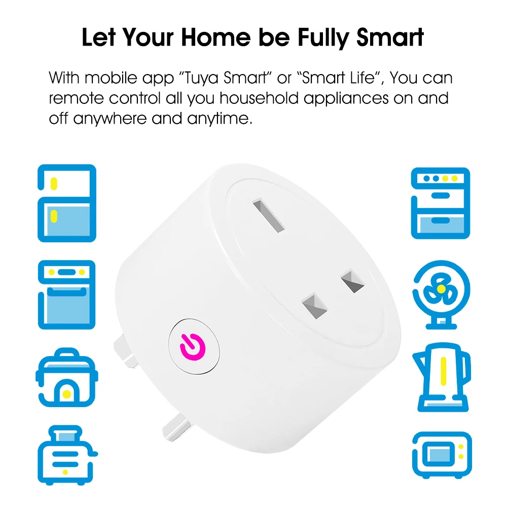 WiFi Smart Plug 16A UK Socket Tuya Life APP Работа с Alexa Google Home Assistant Голосовое управление Монитор