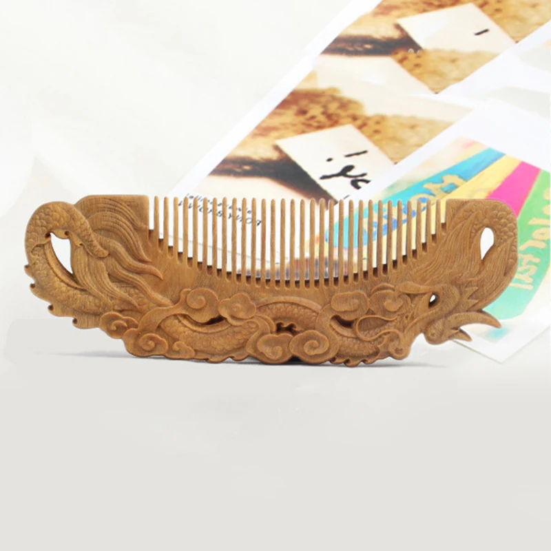 

Green Sandalwood Wood Comb Anti-Static Massage Exquisite Double Sided Carved Wooden Hair Comb Gift for Girlfriend SK88