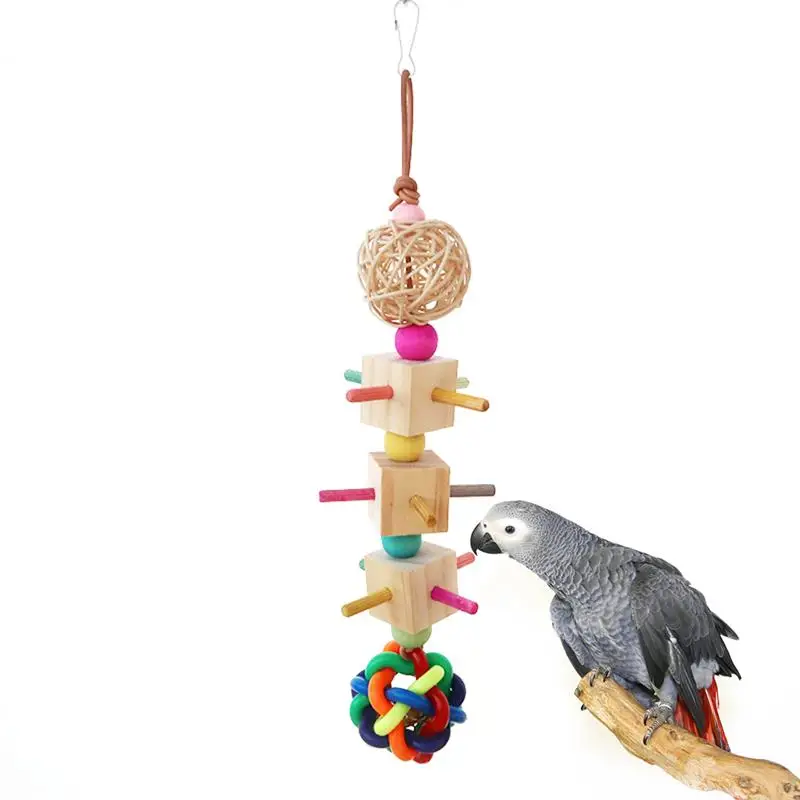 

Wooden Birds Bite Proof Toy Chew Bite Hanging Cage Colorful Block Pet Molar Pastime Parrot Cockatiel Claw Grinding Birds Toy