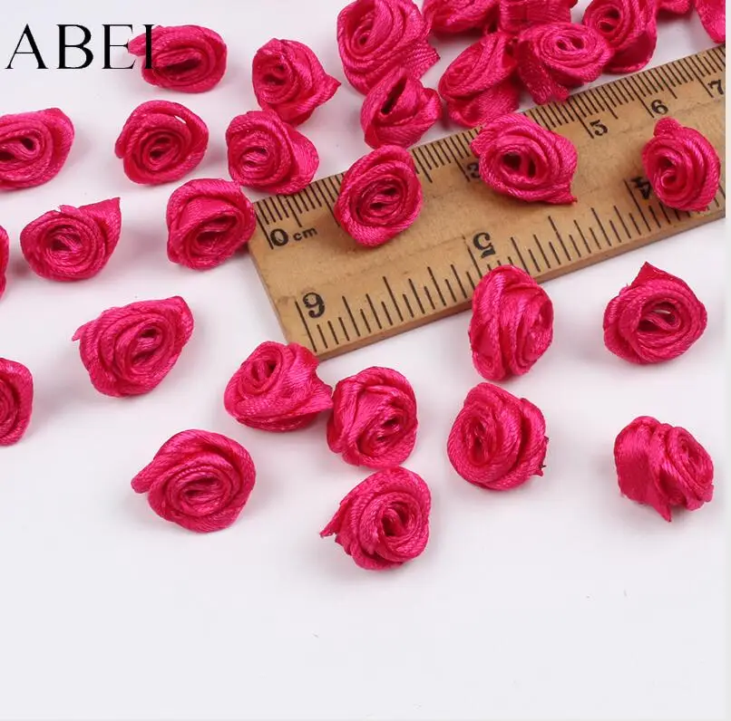 Dark Rose 300 шт 15 мм смешанные цвета маленькая Роза цветок Мини атласная лента ручной работы голова розы свадебные скрапбукинг украшения Одежда Аксессуары - Цвет: Dark Rose