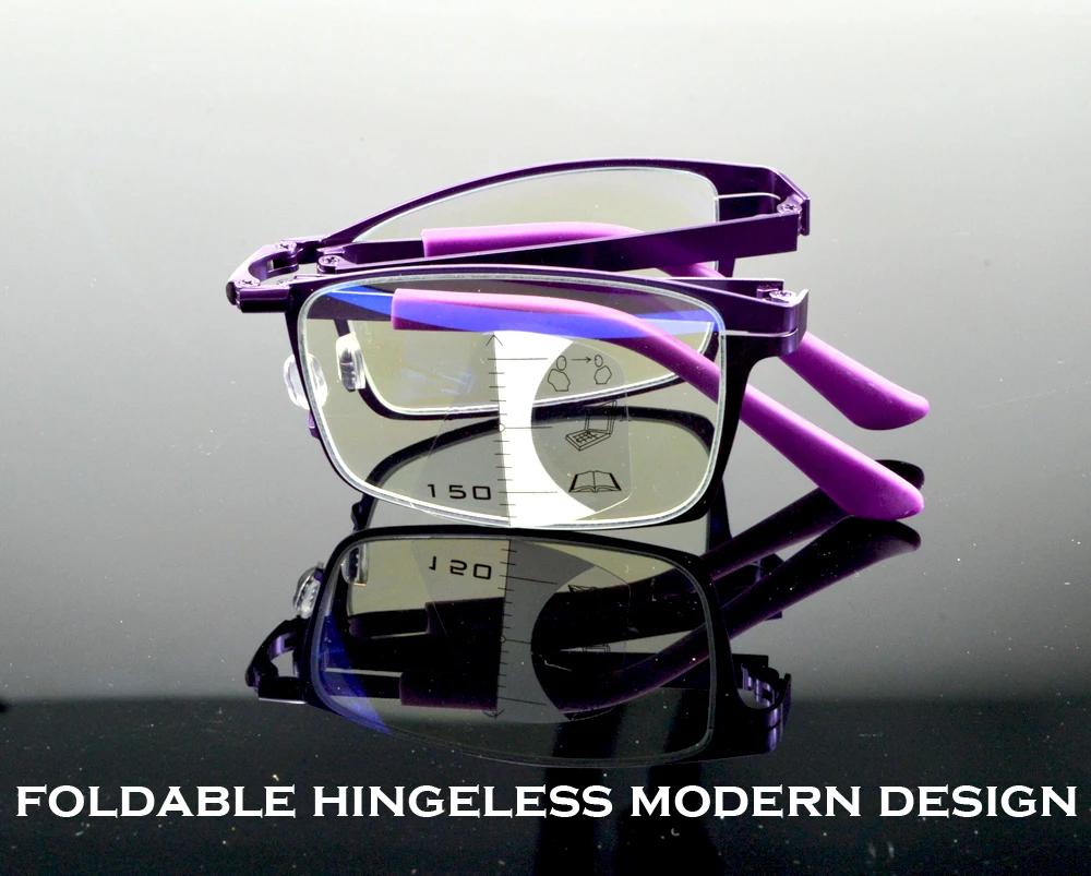

Clara Vida= 2021 Screwless Folding Portable Purple Fashion Progressive Multifocal Reading Glasses +0.75 +1 +1.5 +1.75 To +4