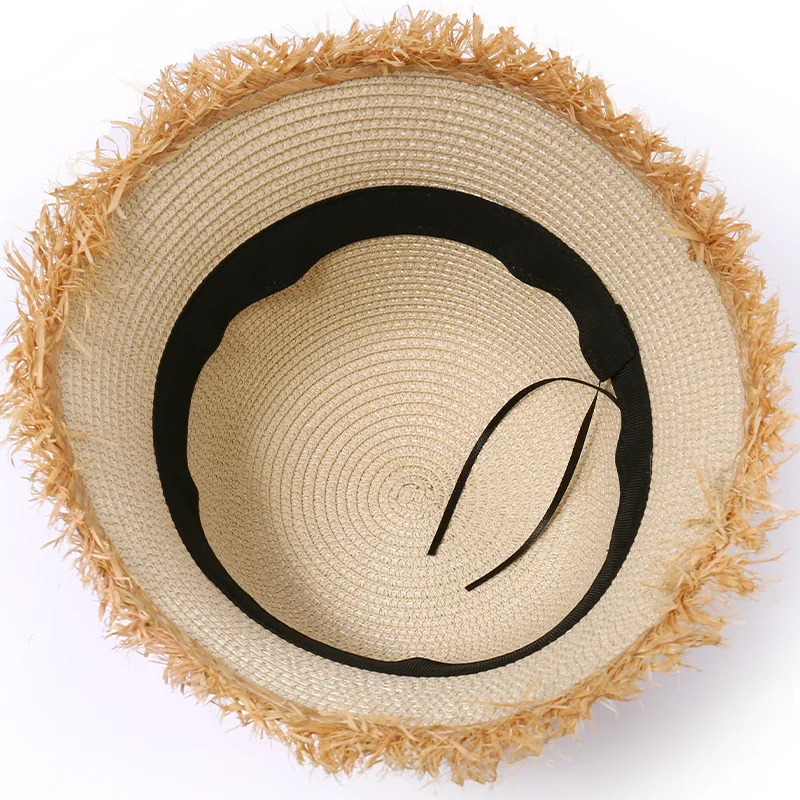 

Women's Retro Metal Label Fisherman Hat Travel Sunscreen Straw Hat Simple Sun Hat Panama Girl's Summer Bucket Cap Hip Hop Hat