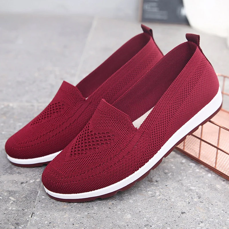 

Summer Shoes For Women Knitting Breathable Women's Loafers 2021 Flat Ballet Light Vulcanized Sneakers Spring Ladies Sock Shoes