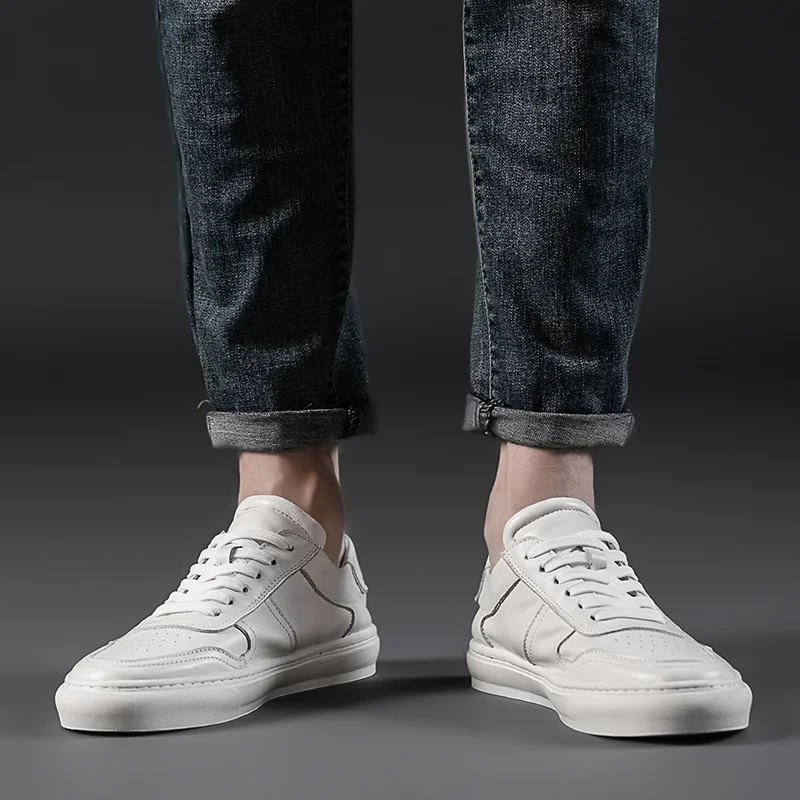 Genuine Leather Mens Shoes Street Sneaker Breathable Outdoor Skateboard For Men Luxury White Sneakers Top Quality Footwear | Обувь