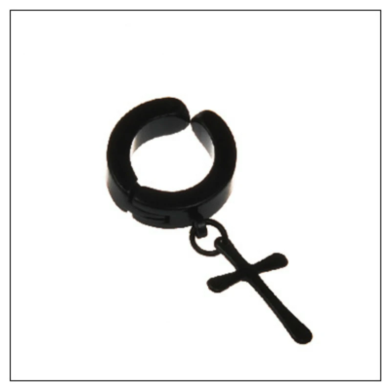 

Korean Unisex Black Titanium Steel Punk Cross Cuff Ear Clip On Earrings For Men/women Ear Nail Stud Earrings Without Piercing