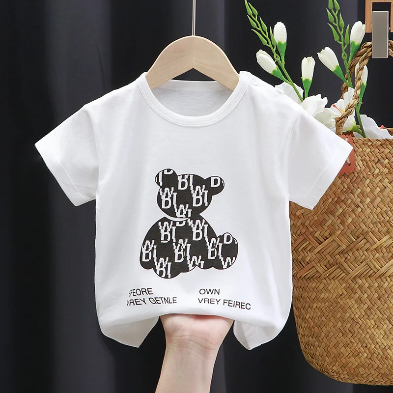 

2021 Summer New Children's T-Shirt 100% Cotton Cartoon Short-Sleeve Casual Boys And Girls Tops Korean Kids Clothing WT696