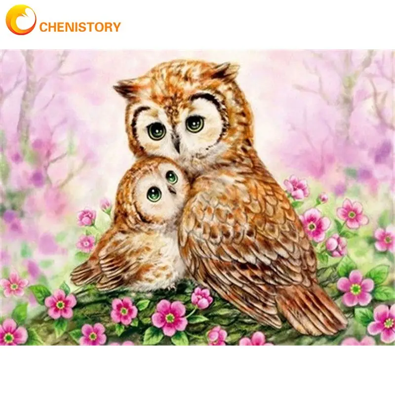 

CHENISTORY Frame Picture Diy Painting By Numbers Kits Acrylic Wall Art Picture Owl Animals Handpainted Coloring By Numbers