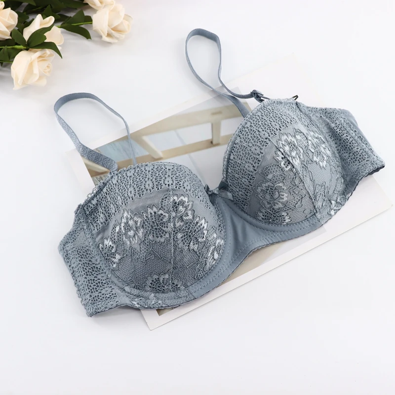 Beauwear, кружевной светильник, пуш-ап, бюстгальтер, сексуальный, для женщин, трансформер, на бретелях, без бретелек, на косточках, тонкая чашка, цветочный бюстгальтер, 36C 38C 40C - Цвет: Grey
