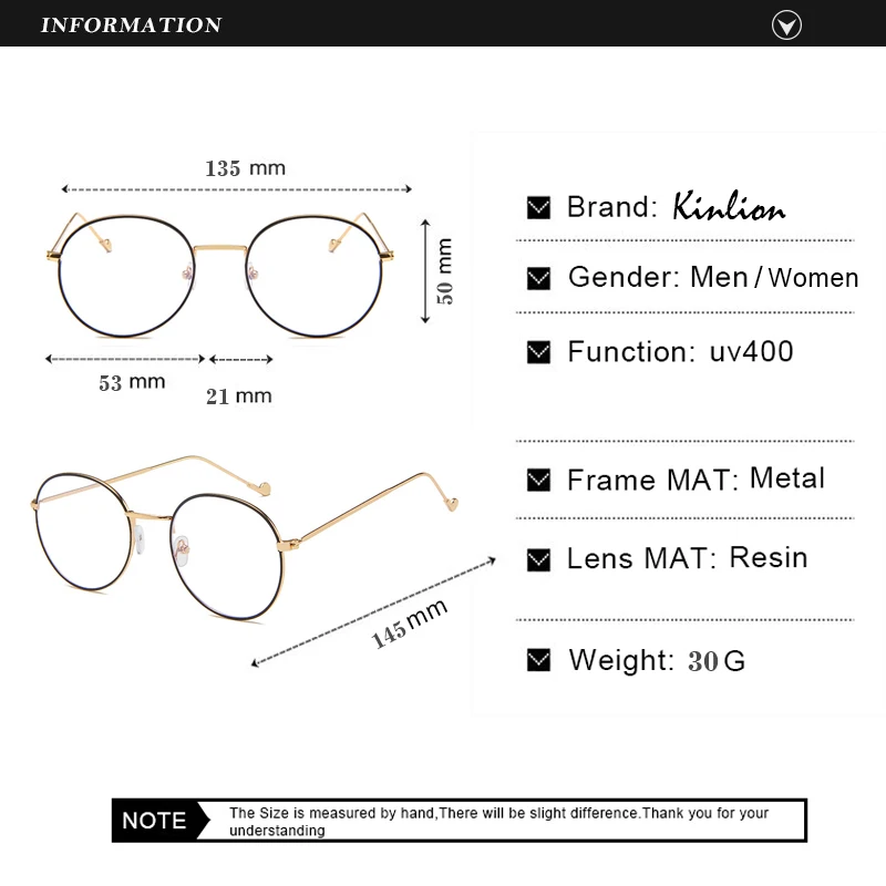 

Kinlion Classic Round Metal Computer Eye Glasses Frame for Men Vintage Anti Blue Light Eyeglasses Frame Women Feminino Gafas